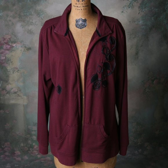 Artisans Apparel Jacket Maroon Black Embroidery LG - Picture 2 of 11